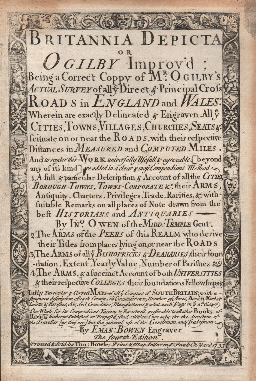 'Britannia Depicta or Ogilby Improv'd' by J. OWEN & E. BOWEN. Title page 1753